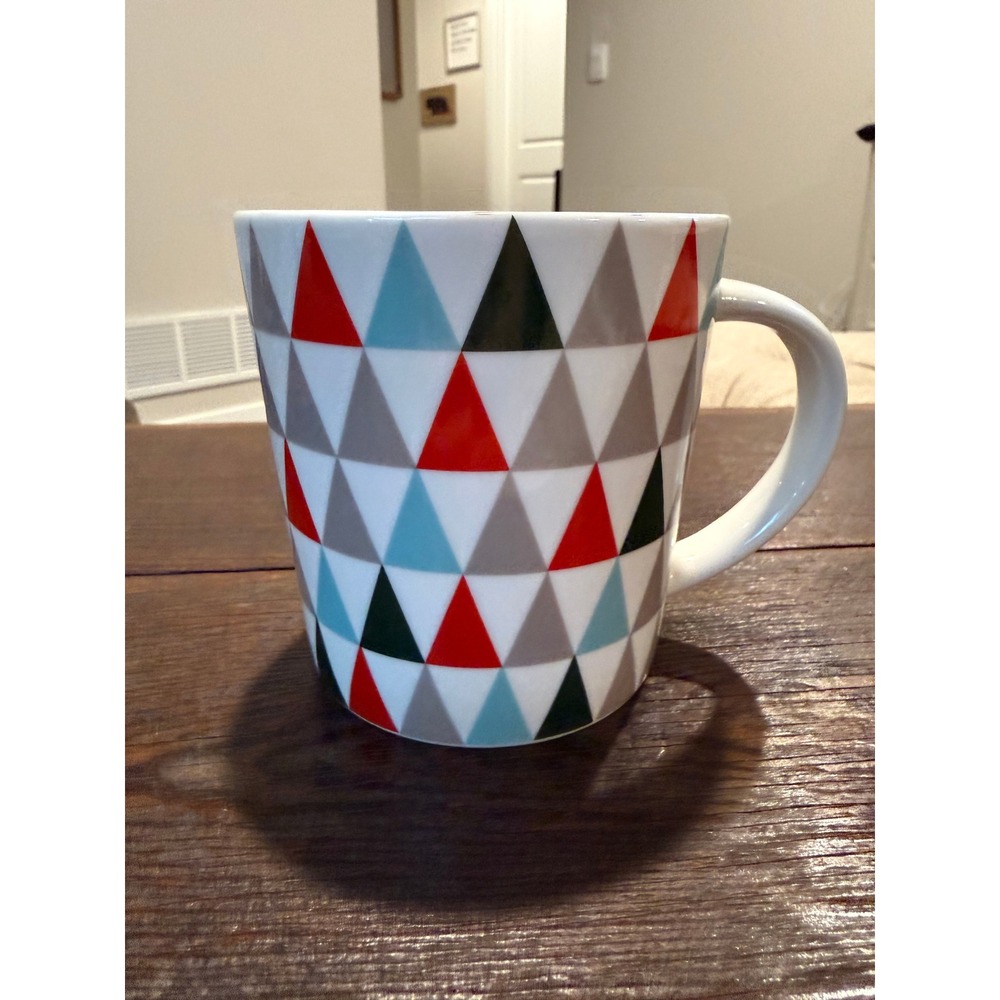 Starbucks Geometric Triangle Coffee Mug Red Teal Grey Ceramic 14oz‎ 2014